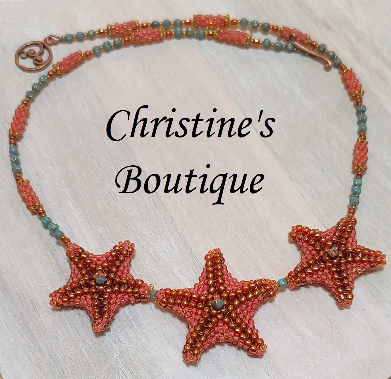 Summer starfish necklace in coral and turquoise - Click Image to Close