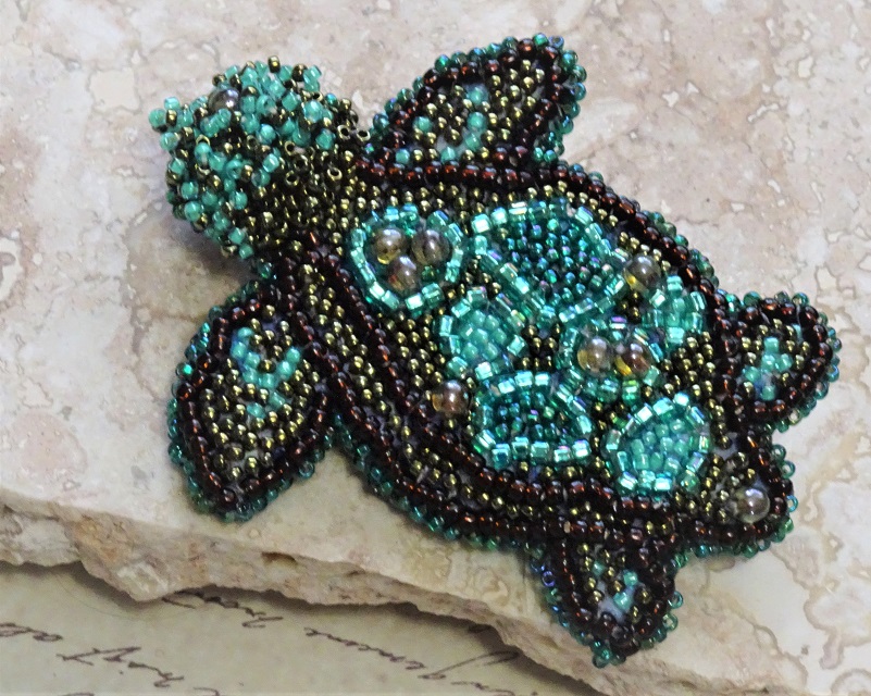 Bead embroidery turtle pin