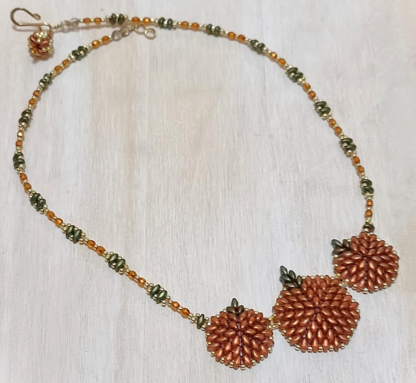 Pumpkin glass necklace, handcrafted, miyuki beads & crystals