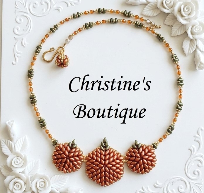 Pumpkin glass necklace, handcrafted, miyuki beads & crystals