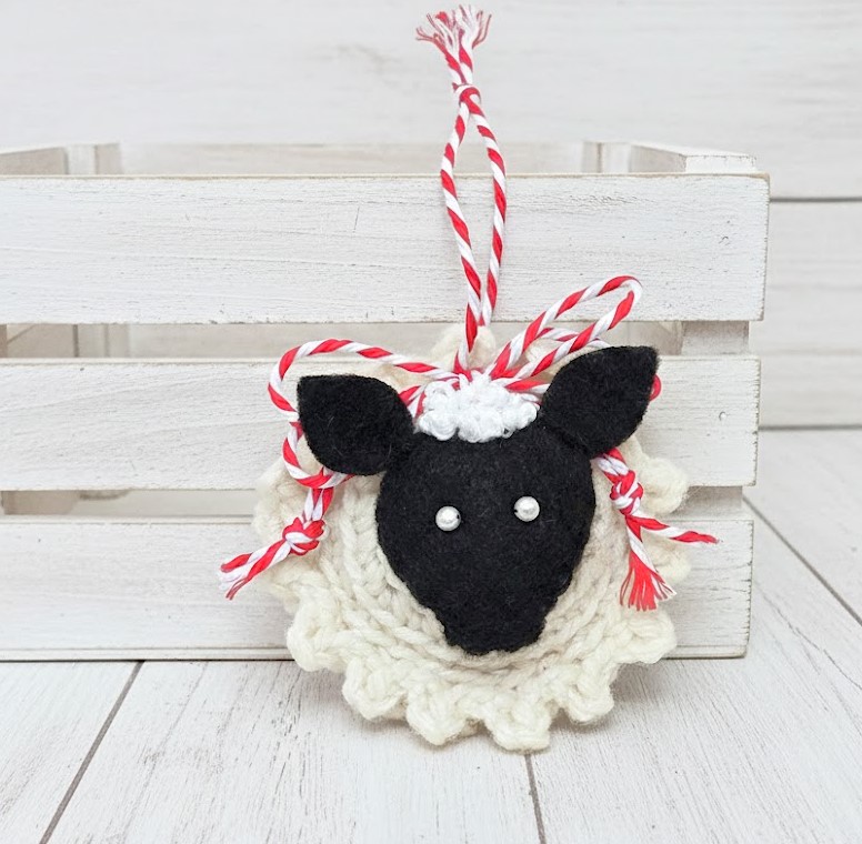 Crochet and felt black faced sheep stuffed ornament