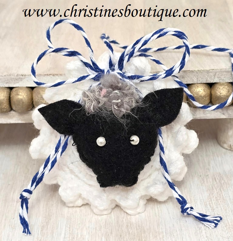 Crochet and felt black faced sheep stuffed ornament - Click Image to Close