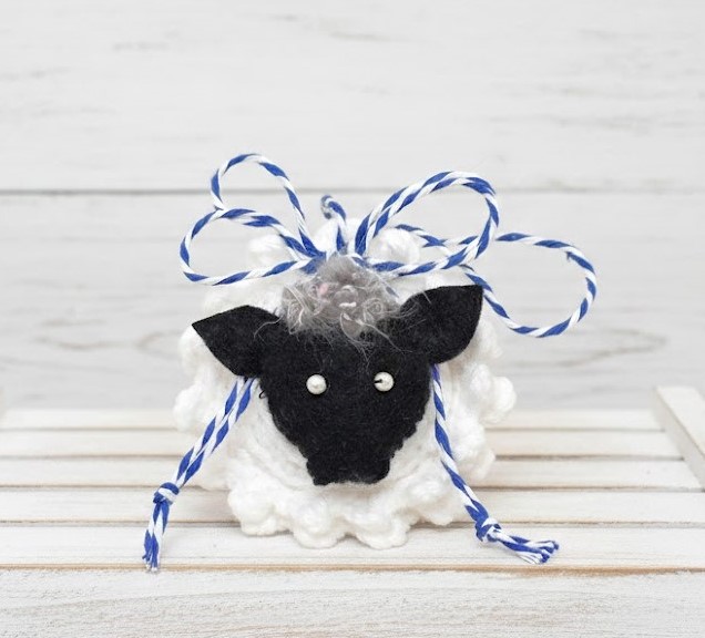 Crochet and felt black faced sheep stuffed ornament