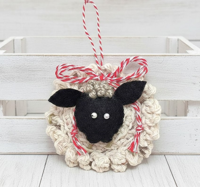 Crochet and felt black faced sheep stuffed ornament