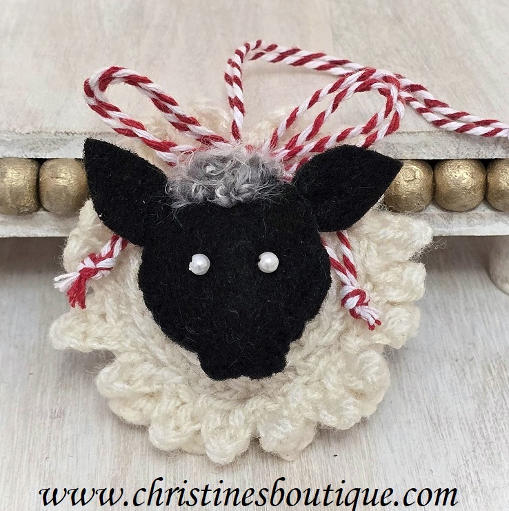 Crochet and felt black faced sheep stuffed ornament - Click Image to Close