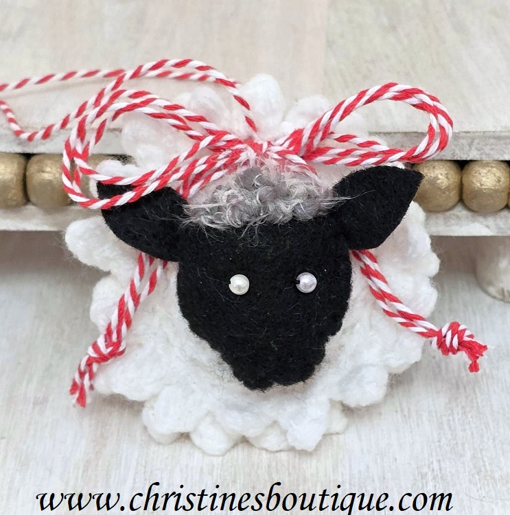 Crochet and felt black faced sheep stuffed ornament