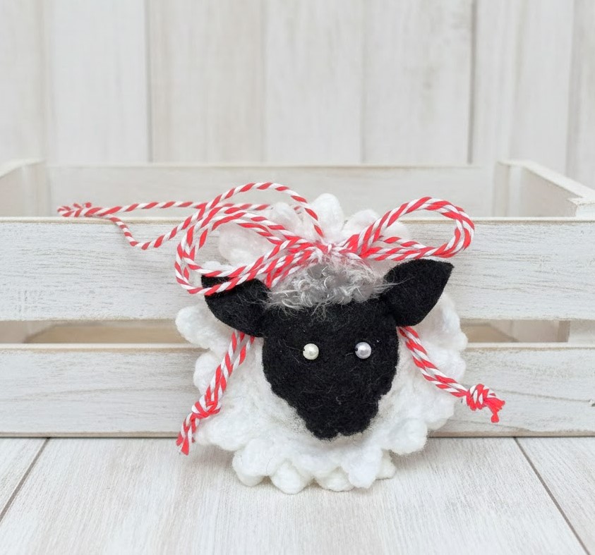 Crochet and felt black faced sheep stuffed ornament