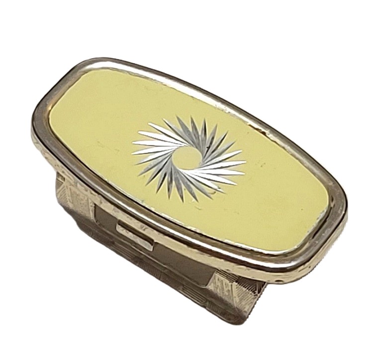 Vintage lipstick case with mirror, yellow with etched design