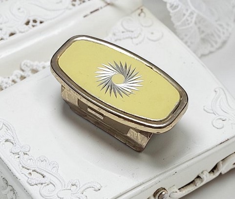 Vintage lipstick case with mirror, yellow with etched design