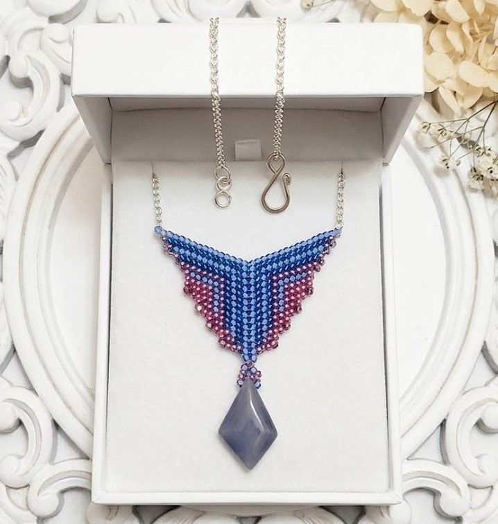 Miyuki Glass Beaded Pendant Necklace with Liliac Purple Gemstone Accent