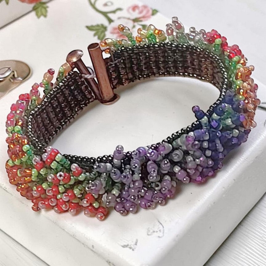 Miyuki Glass Beaded Flower Garden Fringe Bracelet