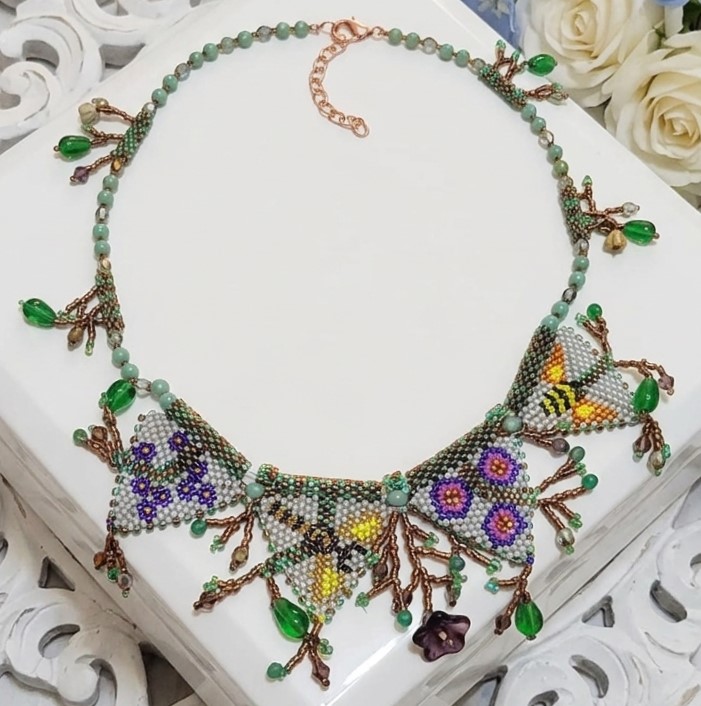 Artisan Necklace Garden Flower Peyote Stitch Necklace