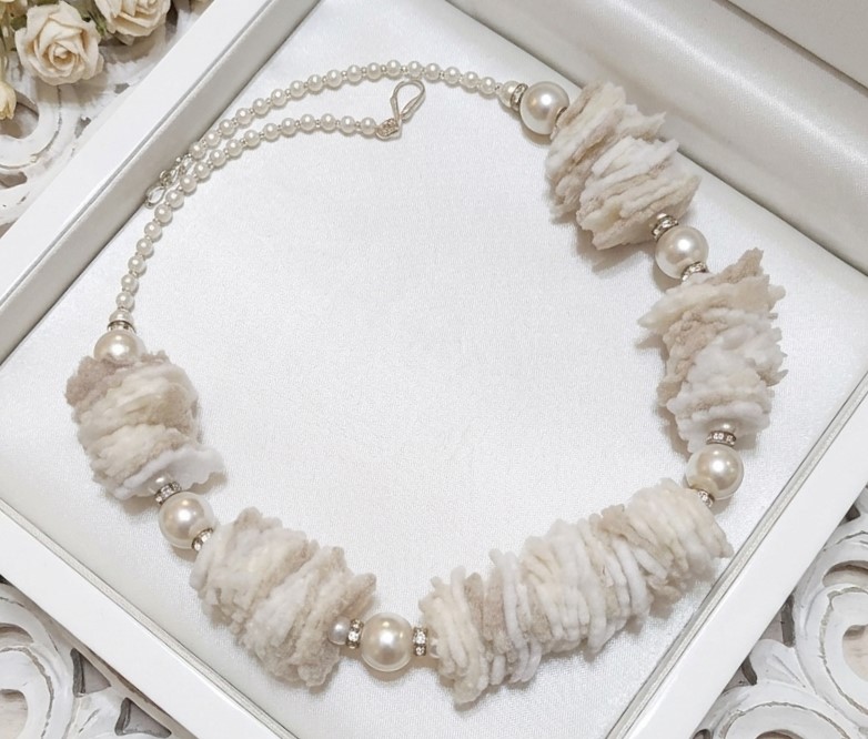 Handmade Felt and Pearl Necklace, Mixed Art Necklace