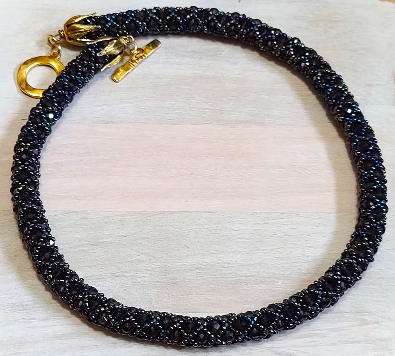 Beaded rope necklace, carnival glass, miyuki glass, crystal