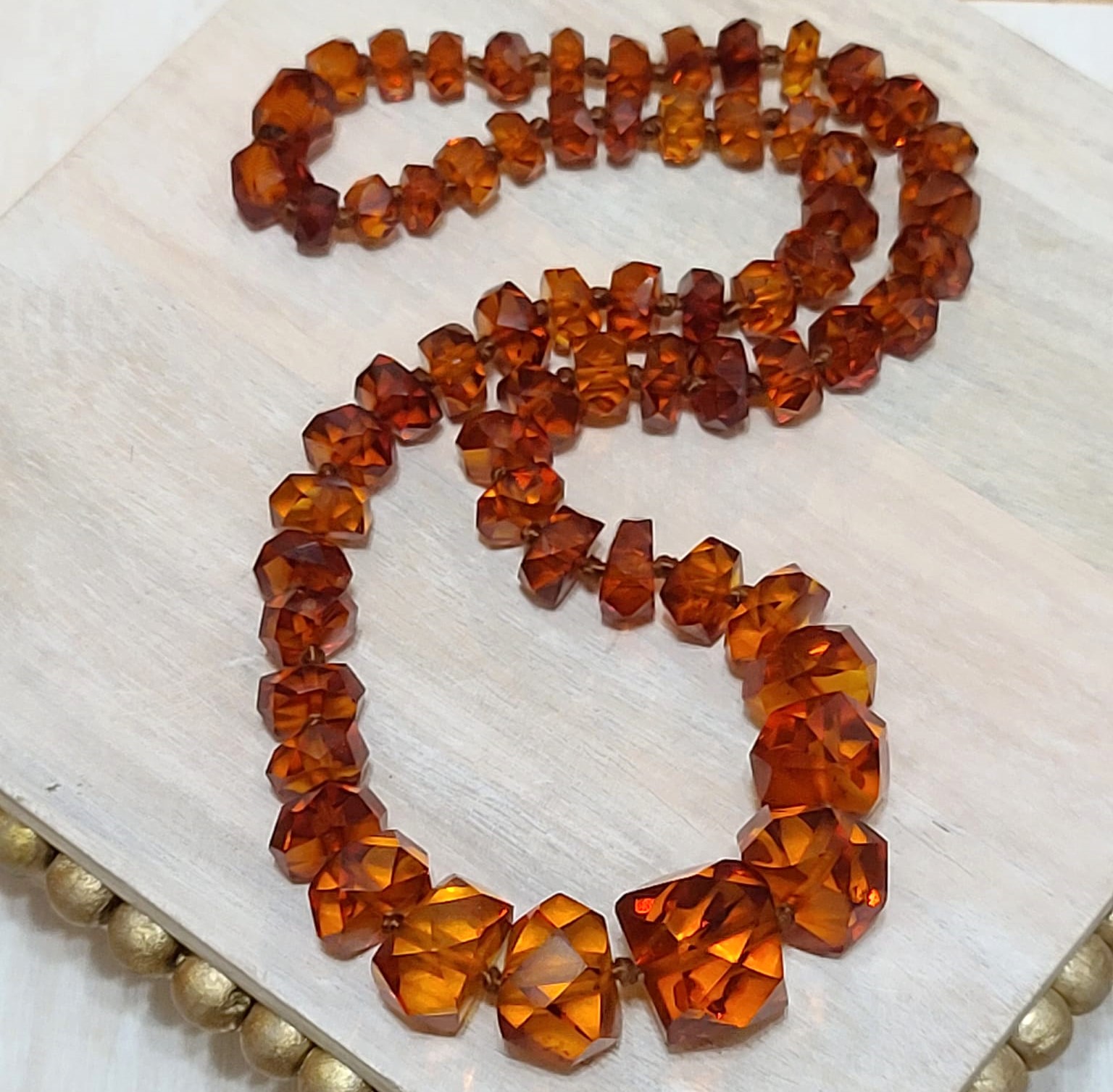 Estate necklace, baltic amber, varigated from large to small, knotted amber, 33 inches long