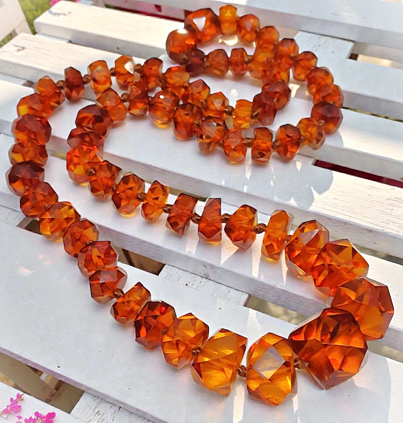 Estate necklace, baltic amber, varigated from large to small, knotted amber, 33 inches long