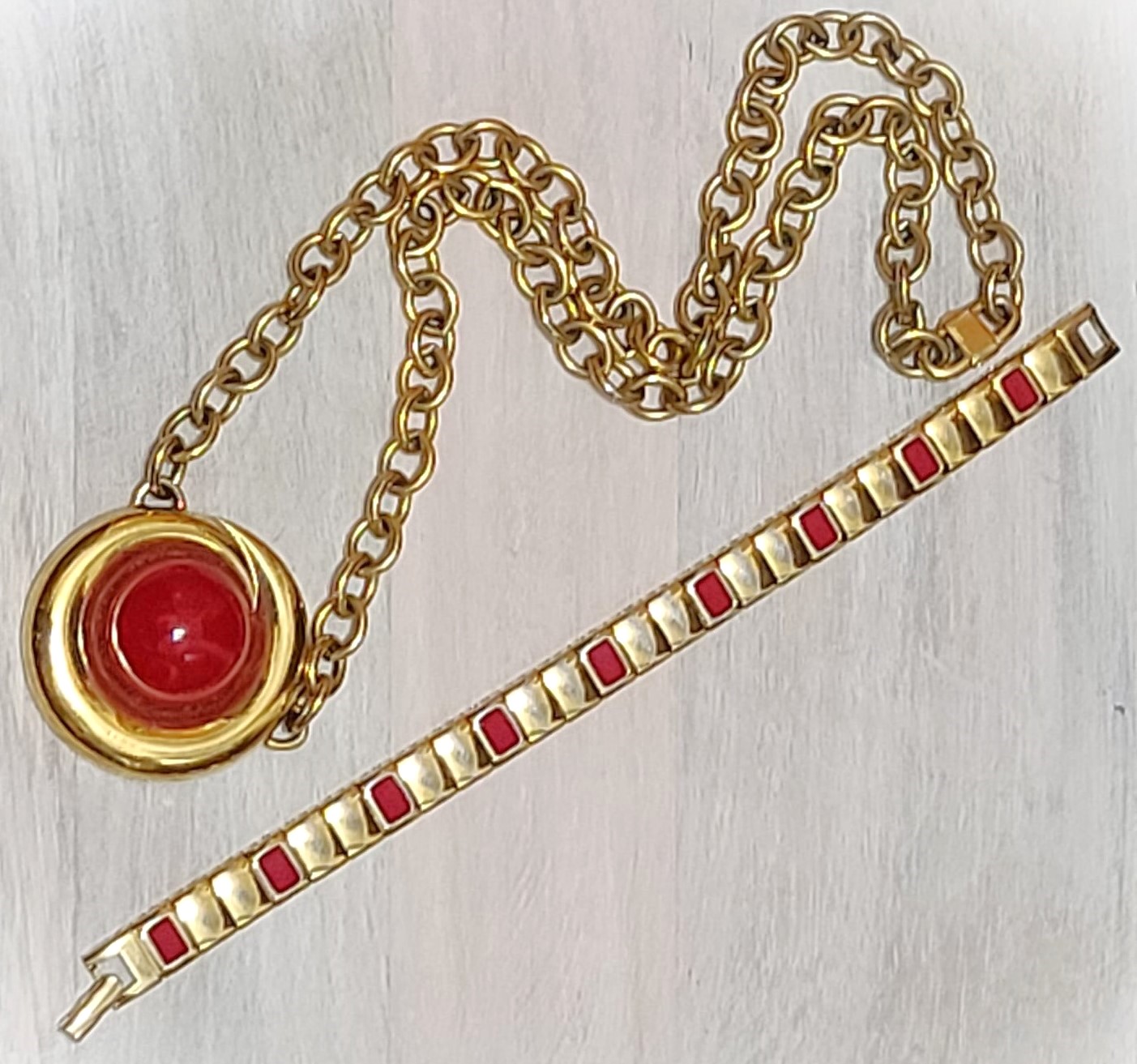 Monet vintage red pendant style necklace and link bracelet set