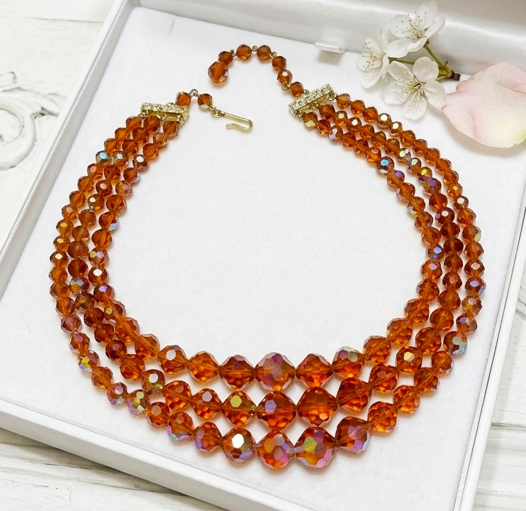 Laguna signed Necklace, topaz crystals 3 row necklace Laguna signed Necklace, topaz crystals 3 row necklace
