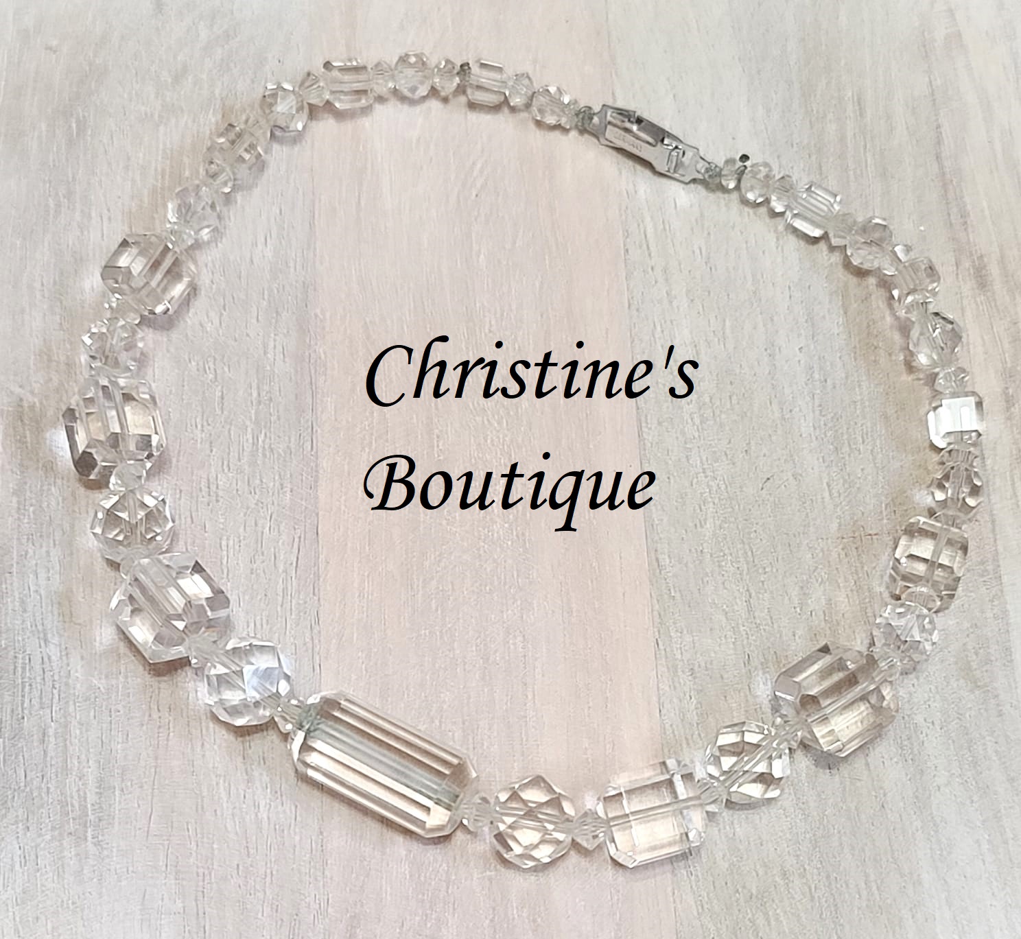 Faceted crystal vintage choker necklace signed Germany - Click Image to Close