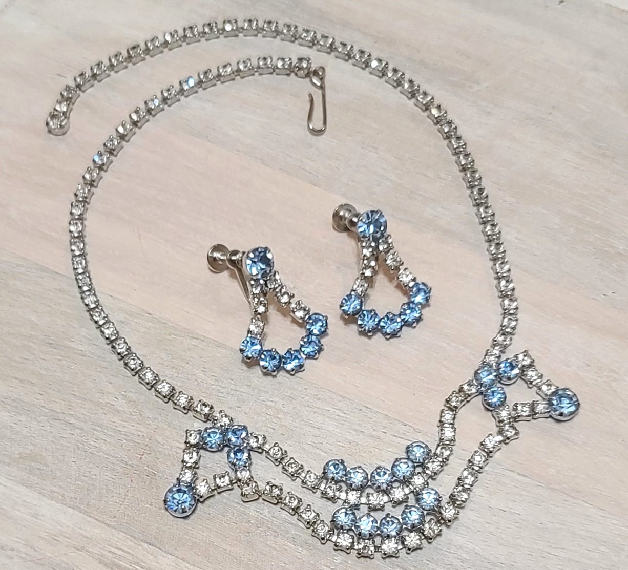 Light Blue & White Rhinestone Demi Necklace & Earrings