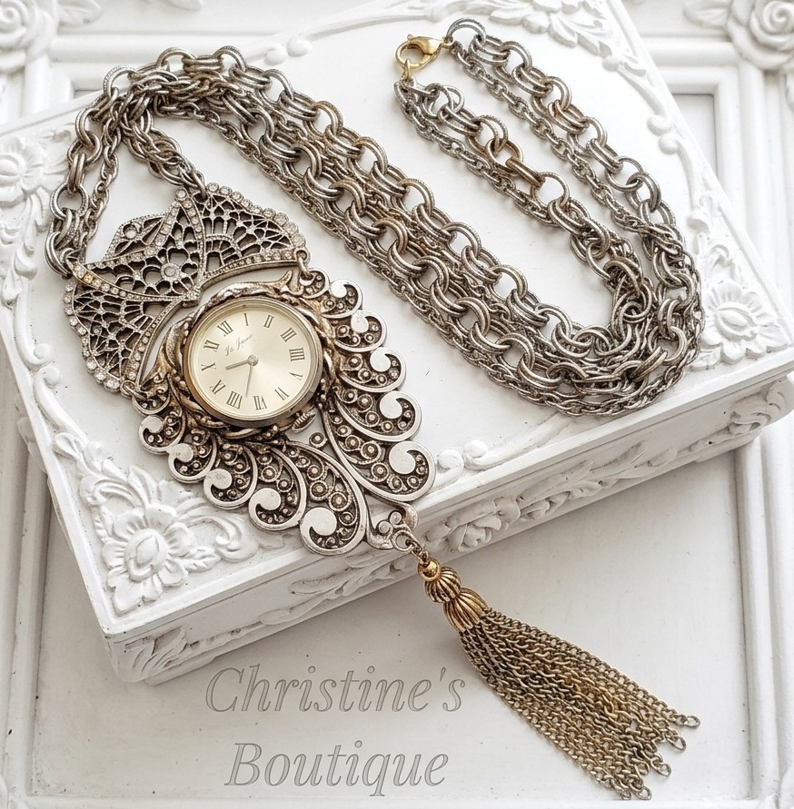 Le Jour 17 Jewels pendant watch necklace with multi strand chain