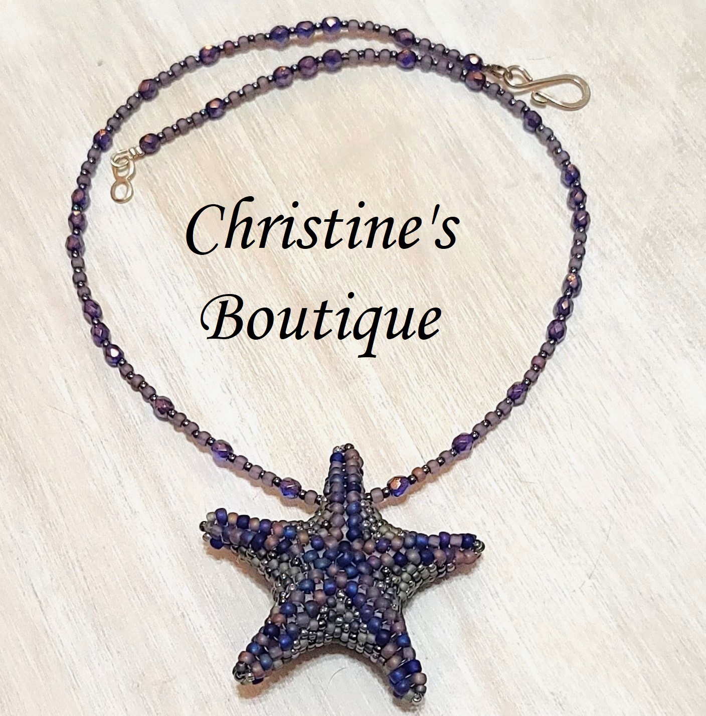 Hancrafted starfish necklace,pendant starfish, pebble glass bead - Click Image to Close