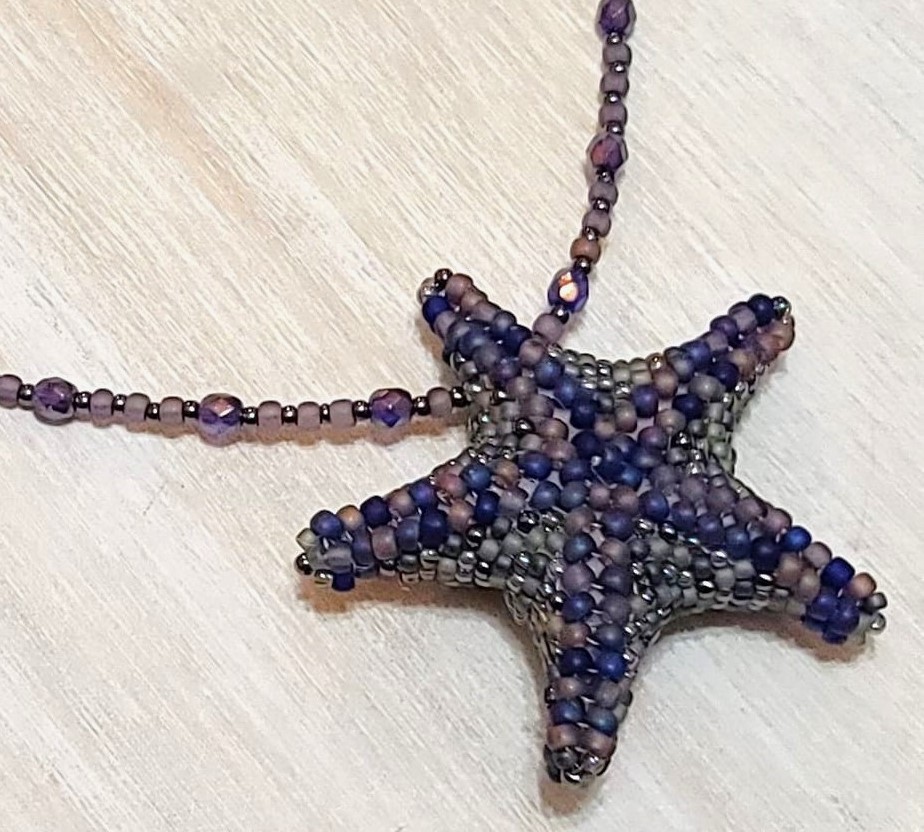 Hancrafted starfish necklace,pendant starfish, pebble glass bead