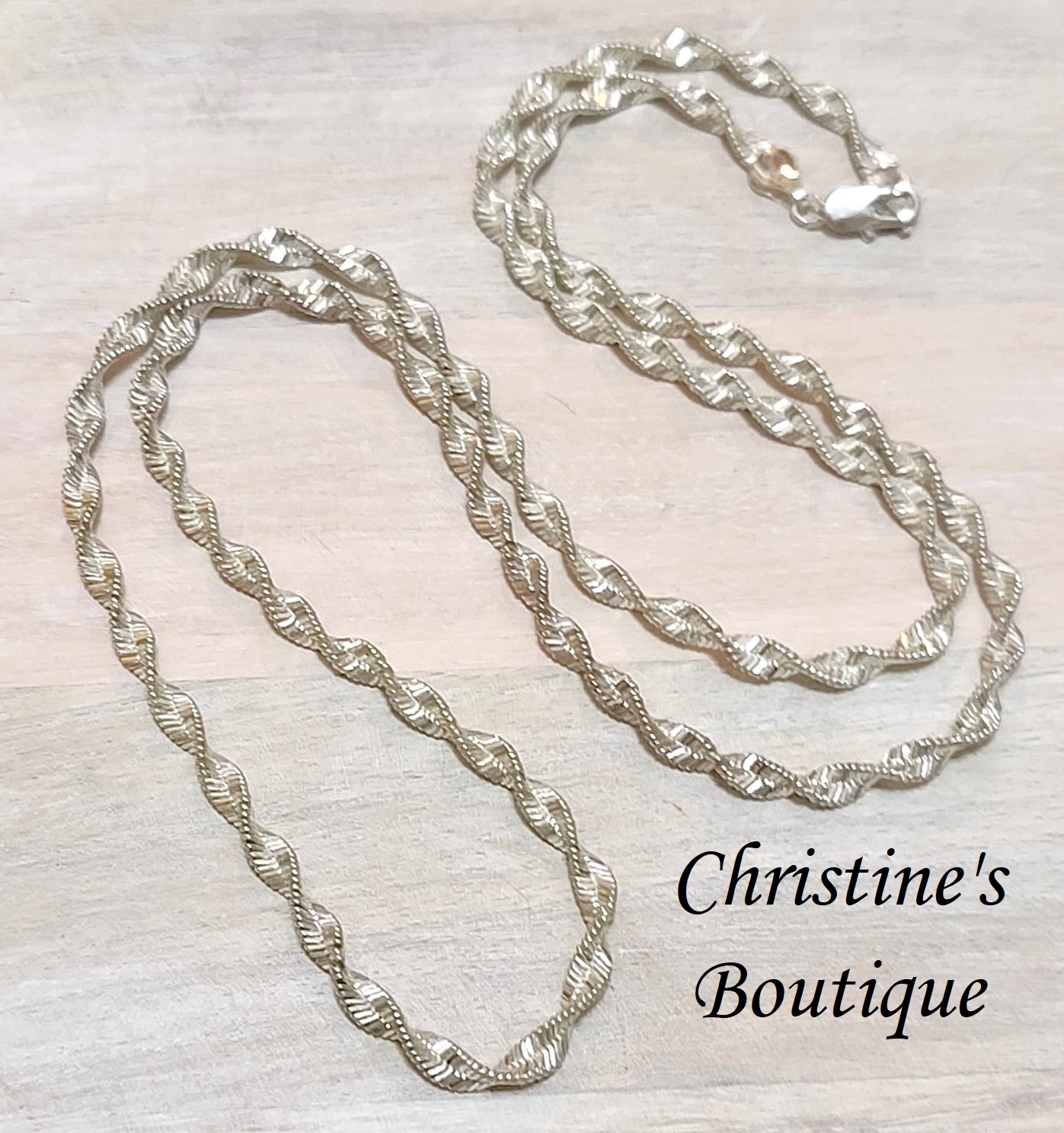 Twisted herringbone necklace, silver plated 30 inches long - Click Image to Close
