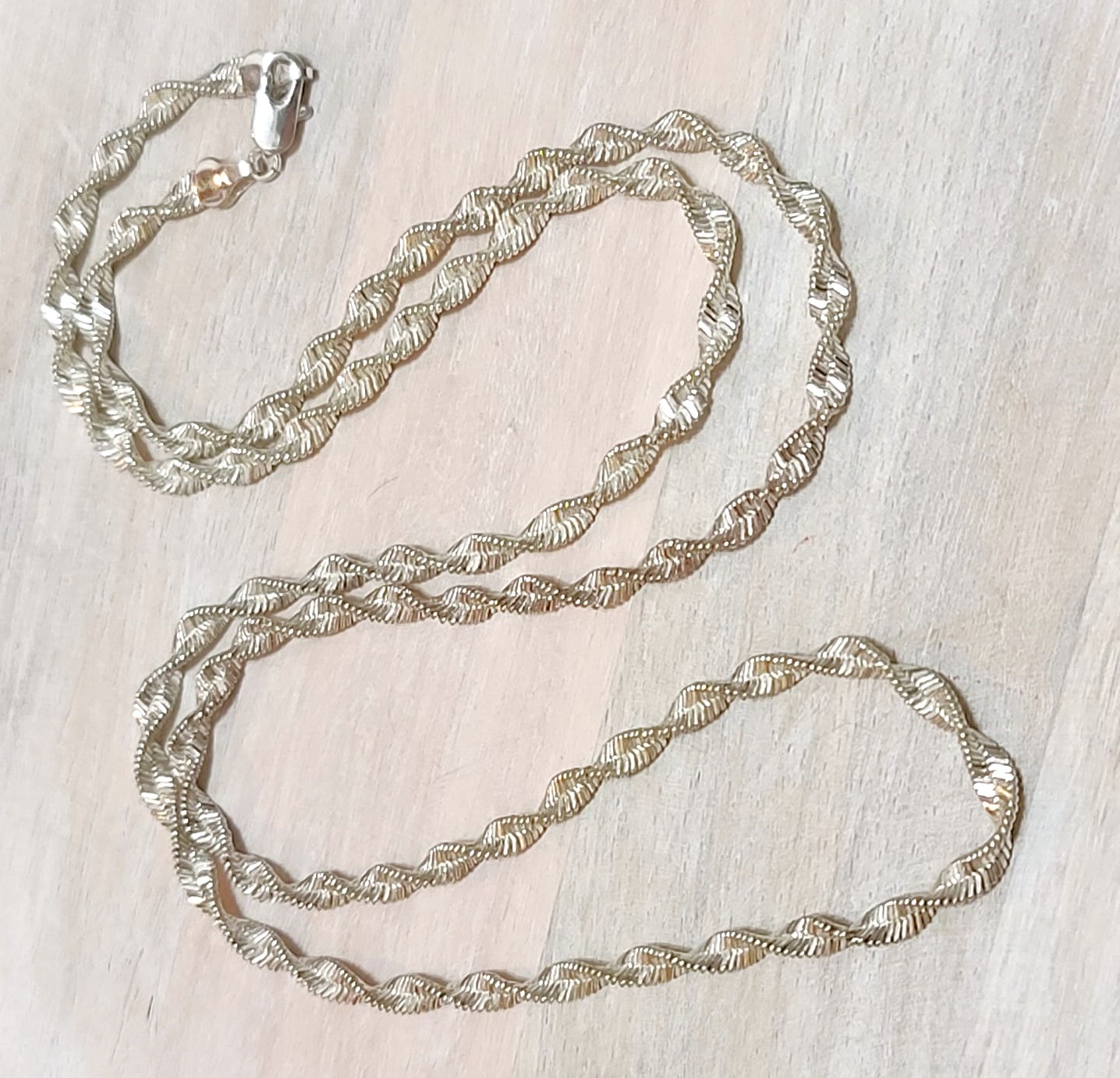 Twisted herringbone necklace, silver plated 30 inches long