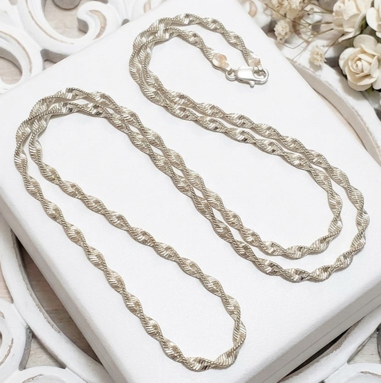 Twisted herringbone necklace, silver plated 30 inches long Twisted herringbone necklace, silver plated 30 inches long