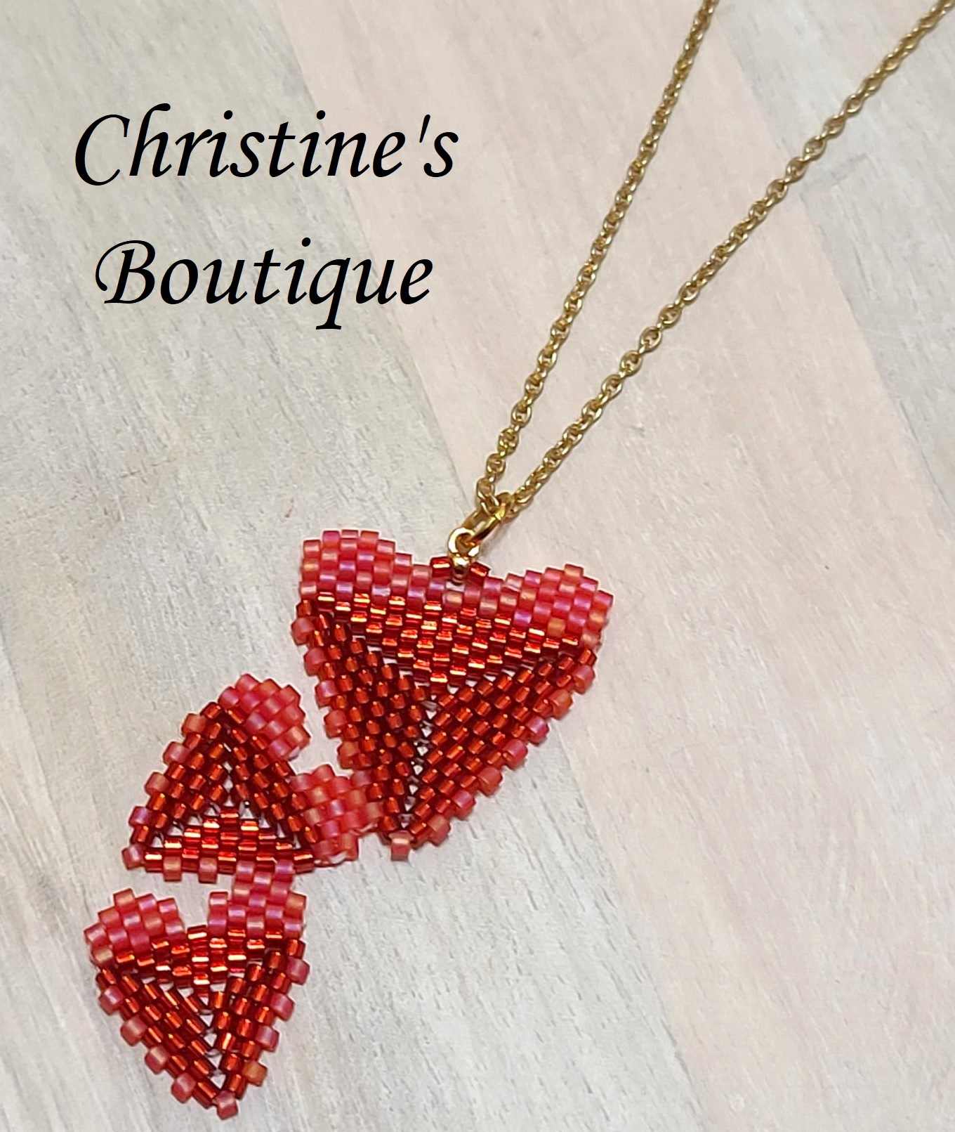 Valentine heart necklace, handcrafted, miyuki glass beads - Click Image to Close