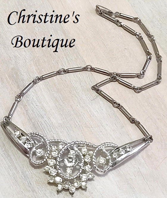 Rhinestone Choker Necklace Vintage Clear Rhinestones 1960's - Click Image to Close