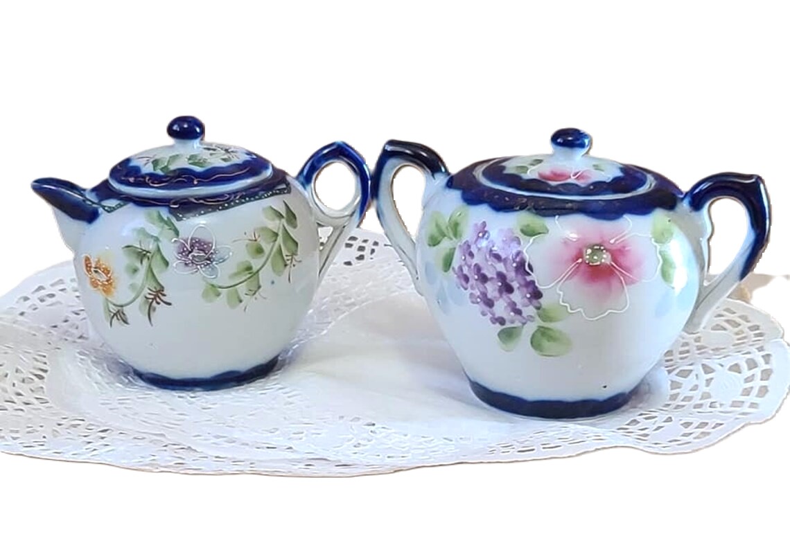 Nippon Tea Set, Sugar and Creamer Asian floral pattern - Click Image to Close