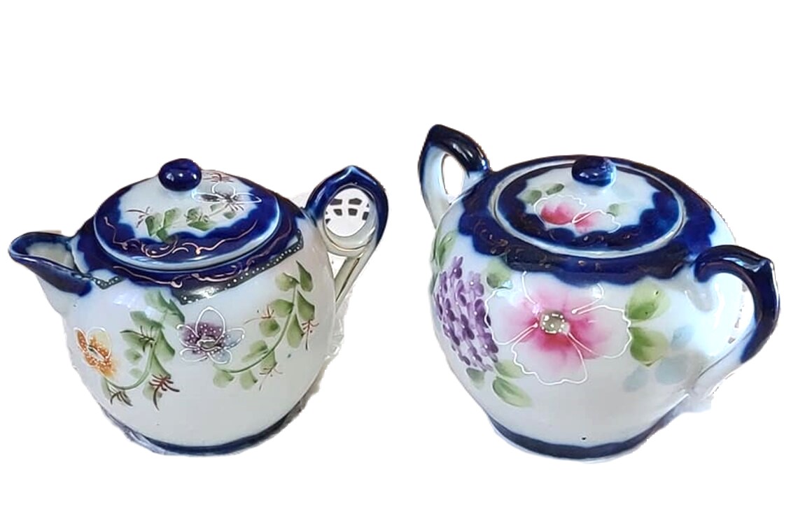 Nippon Tea Set, Sugar and Creamer Asian floral pattern