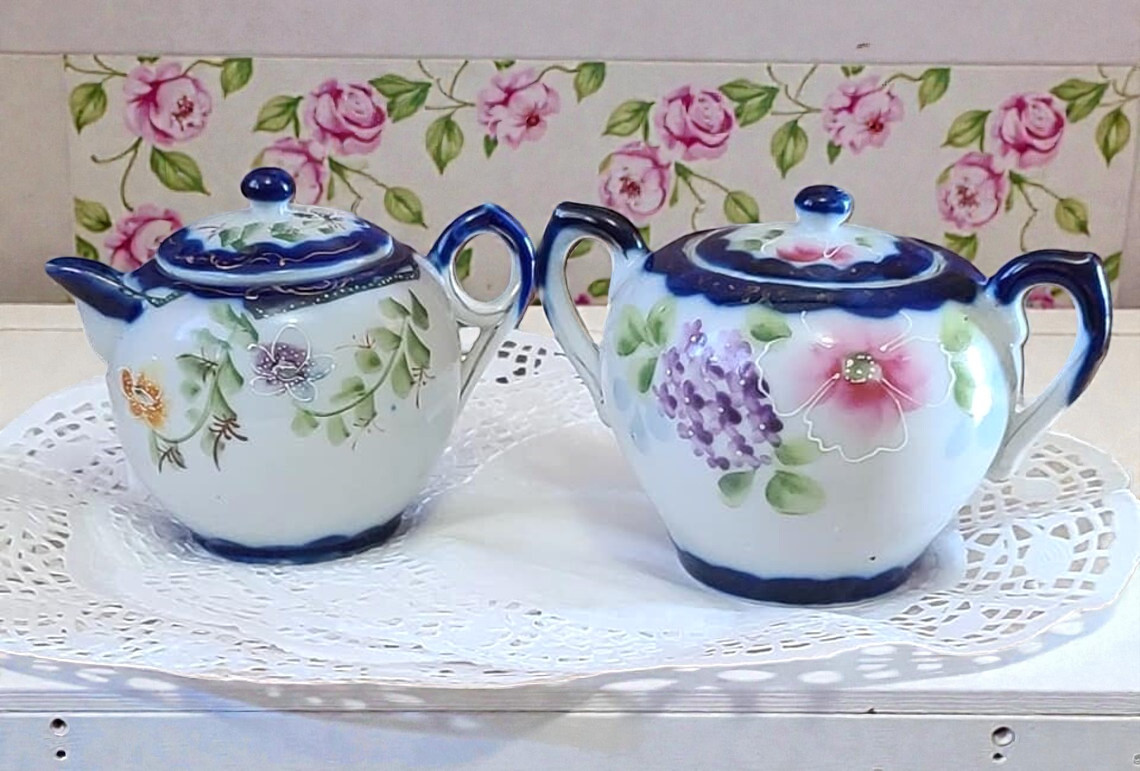 Nippon Tea Set, Sugar and Creamer Asian floral pattern