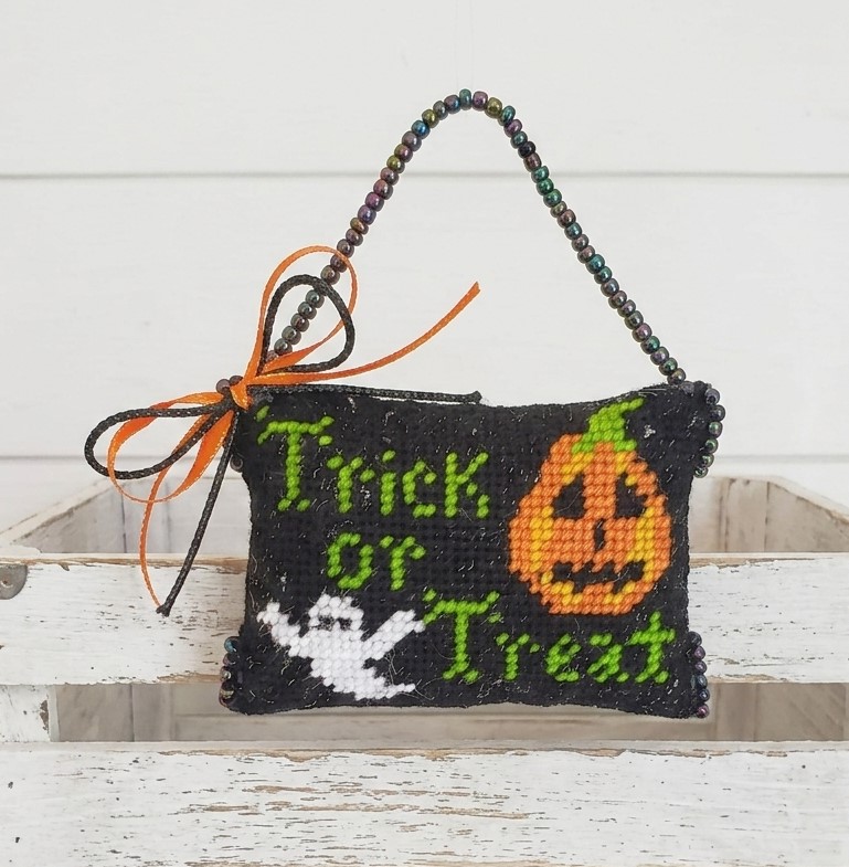 Halloween needlepoint Trick or Treat ornamental hanger Halloween needlepoint Trick or Treat ornamental hanger