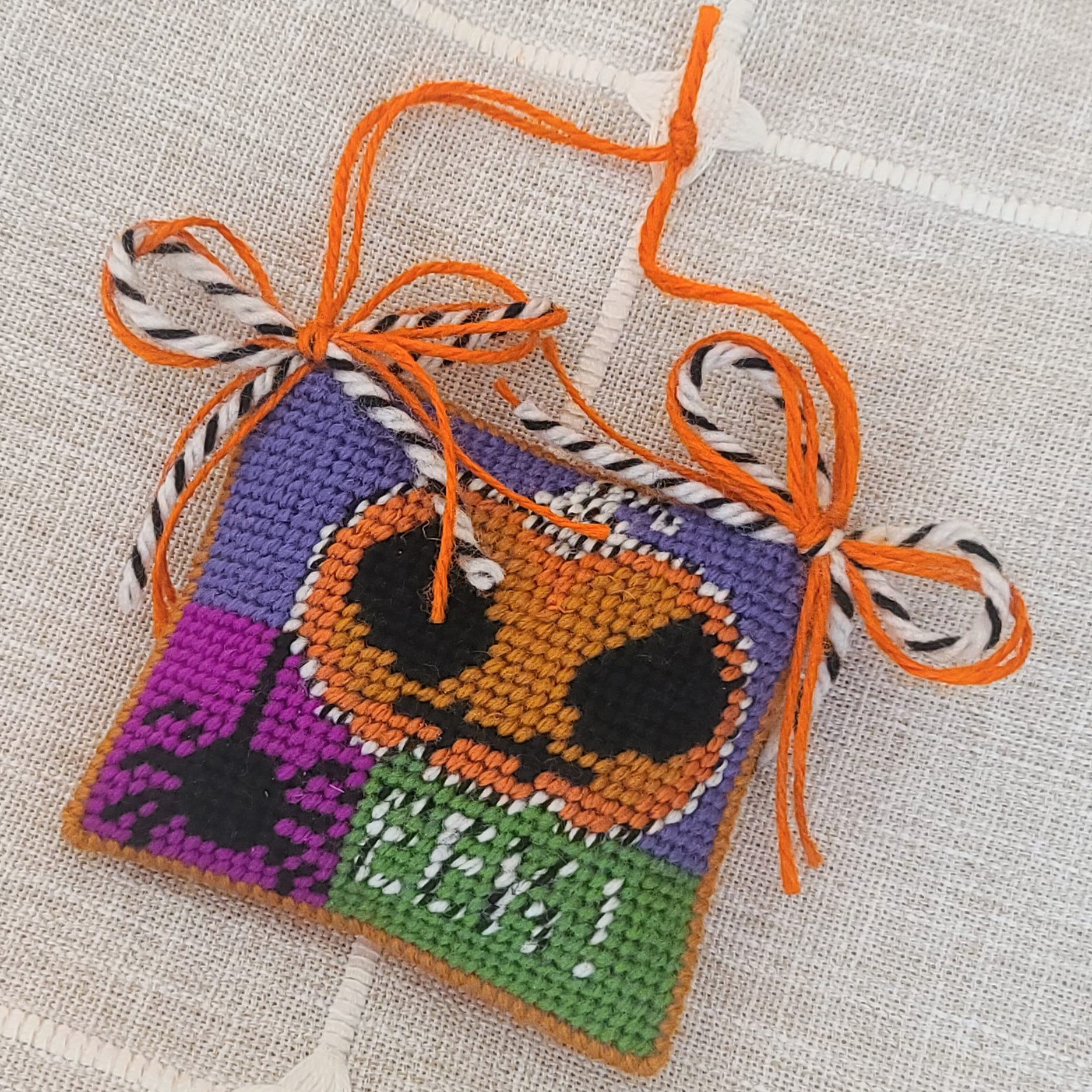 Halloween needlepoint EEK ornamental hanger
