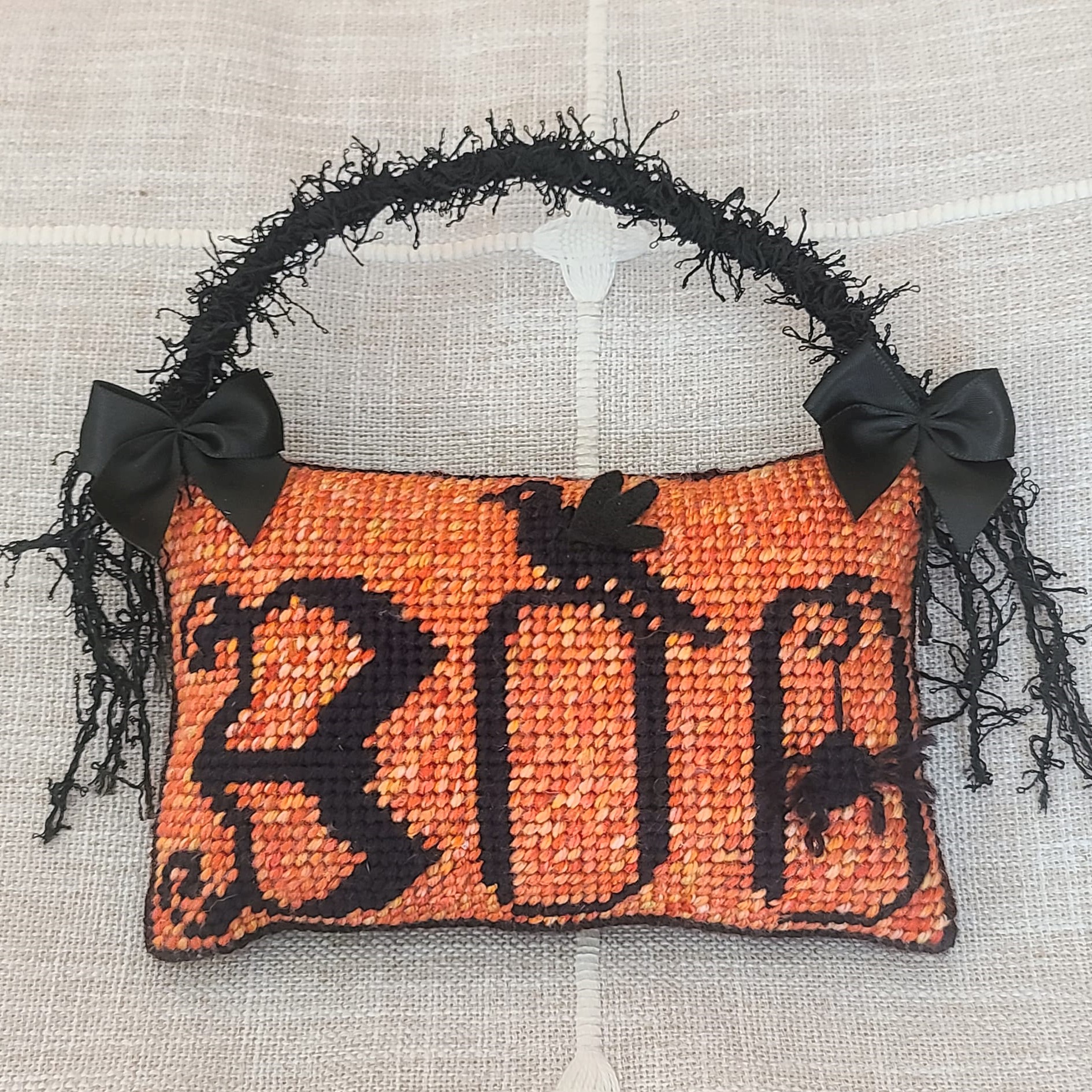 Halloween needlepoint BOO ornamental hanger - Click Image to Close