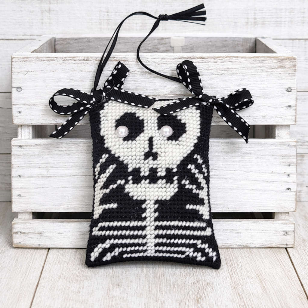 Halloween finished needlepoint skelton ornamental hanger