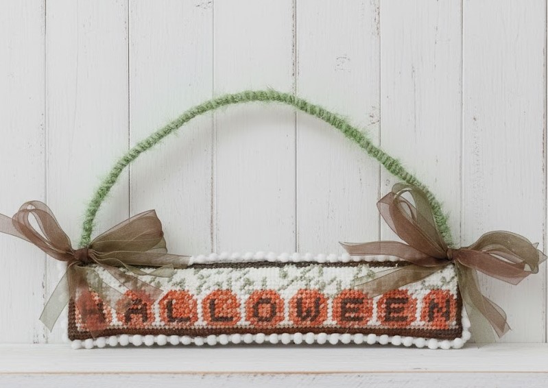 Needlepoint Halloween with pumpkins ornamental hanger