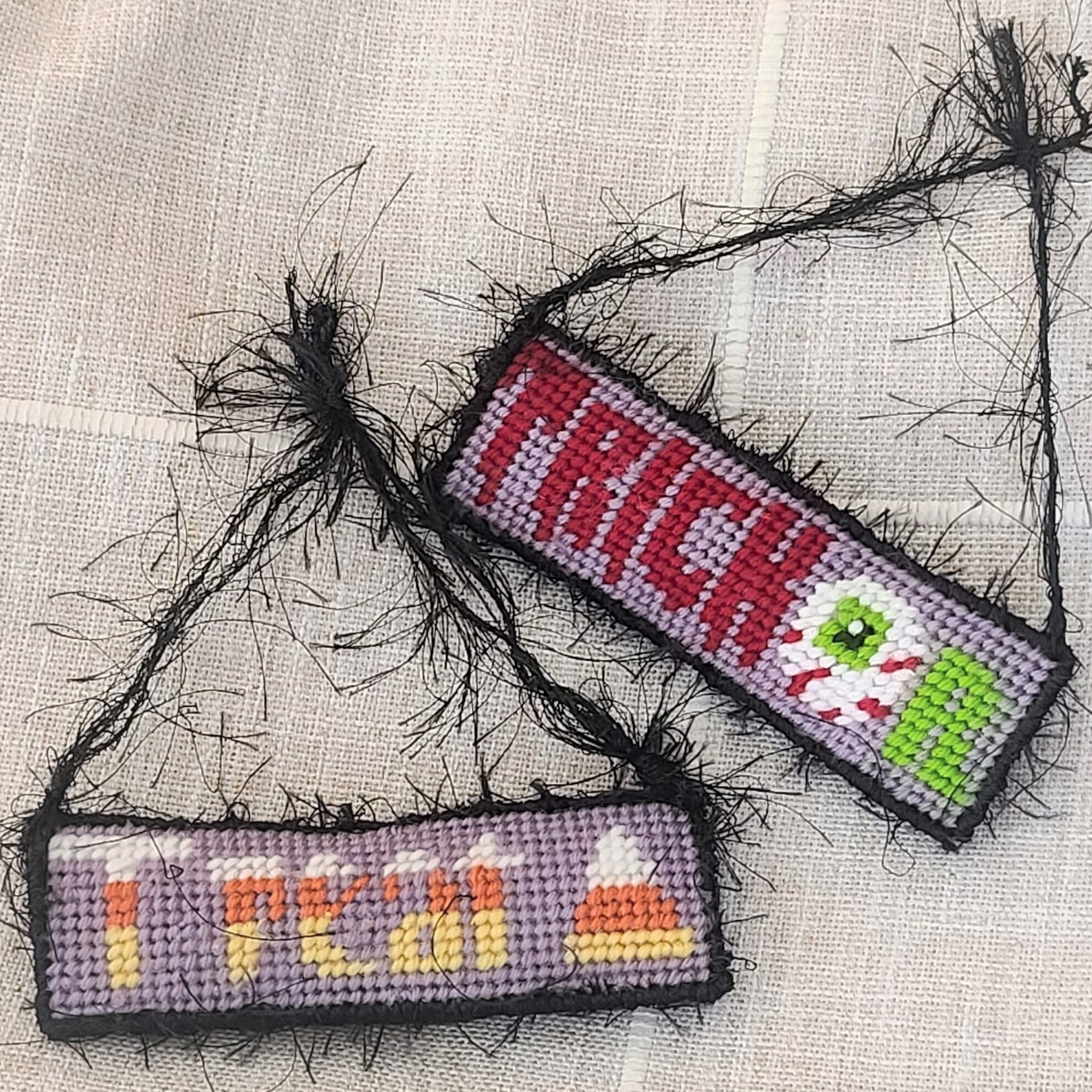 Halloween needlepoint set of 2 Trick or Treat Ornaments
