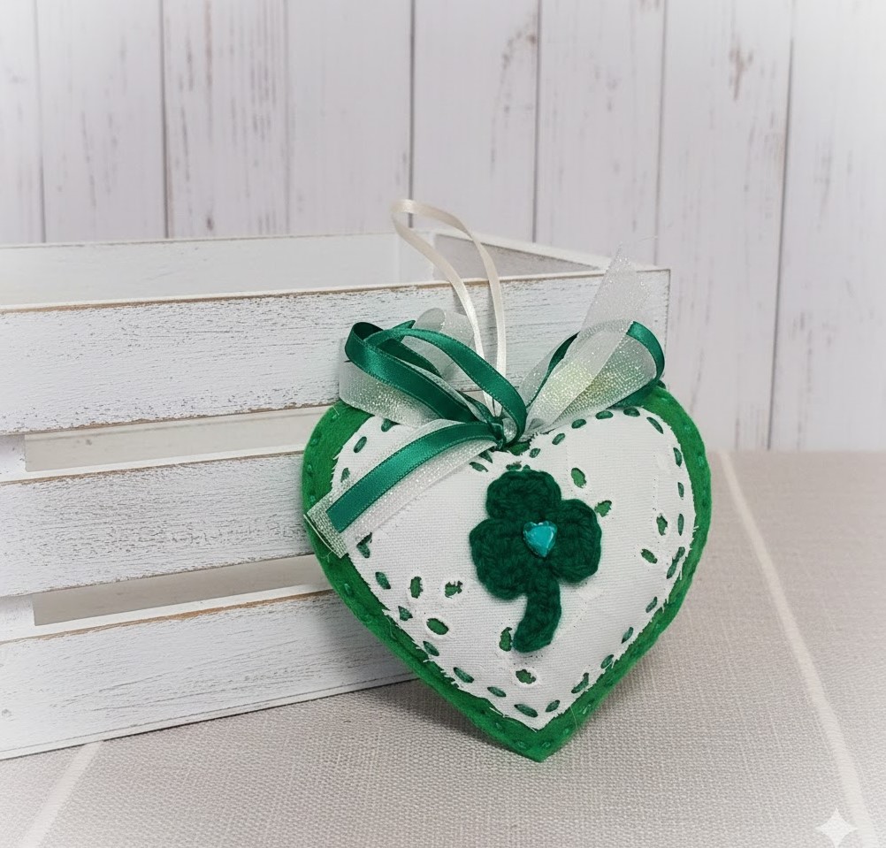 Spring felt heart ornament - shamrock