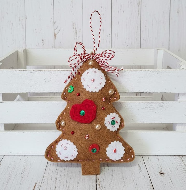 Christmas felt tree ornament - gingerbread - red Christmas felt tree ornament - gingerbread - red