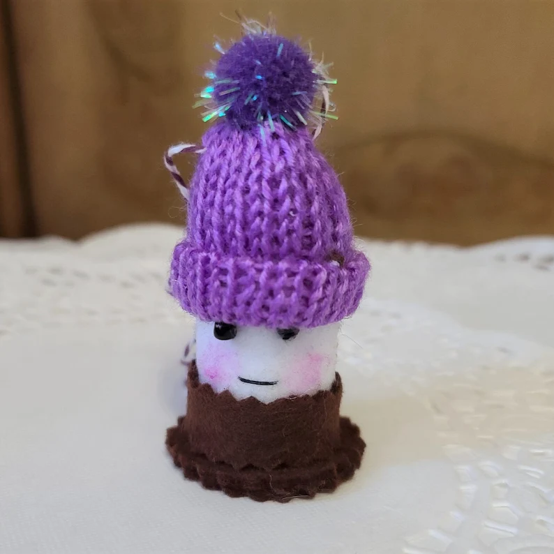 Smores felt marshmallow with chocolate purple knit hat