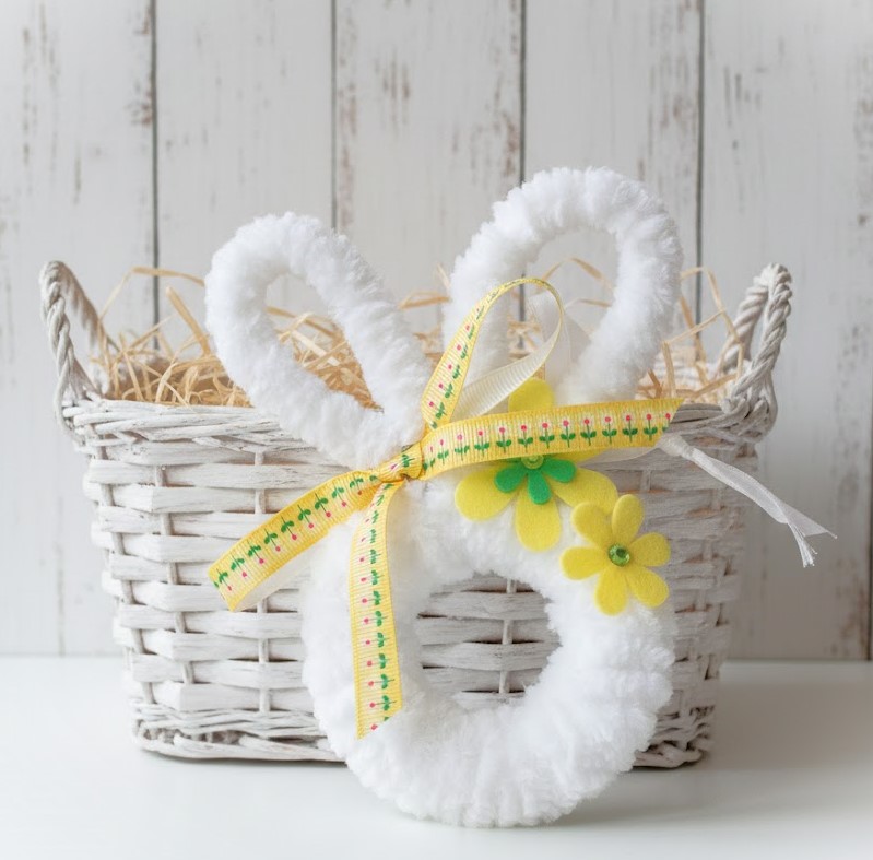 Yarn and wood bunny rabbit, easter ornament - yellow Yarn and wood bunny rabbit, easter ornament - yellow