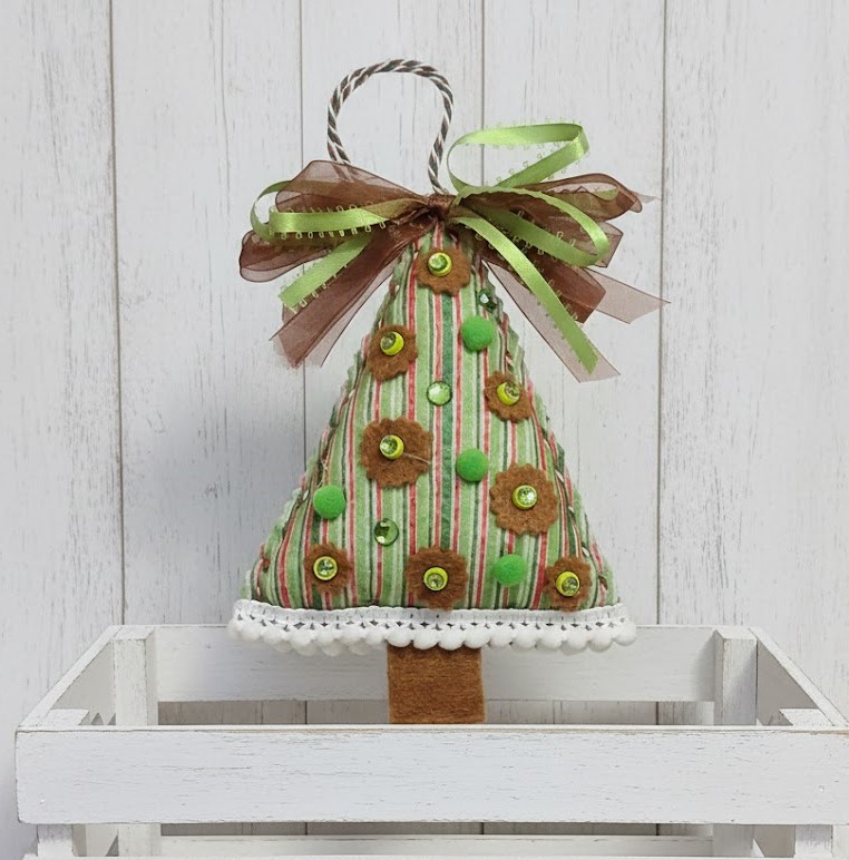 Christmas felt tree ornanament - brown and green stripe