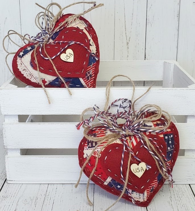 Patriotic red white and blue material and felt ornament