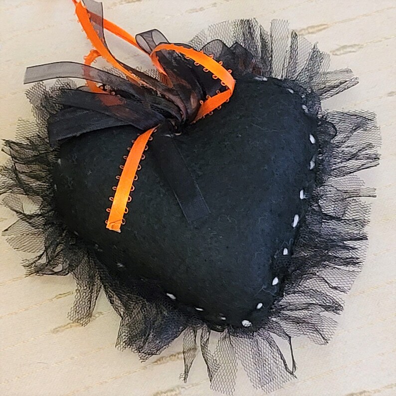 Halloween felt ghost and pumpkin black heart ornament
