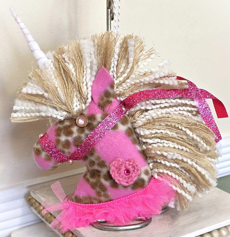 Unicorn ornament, handmade felt ornament, whimsical ornament, fantasy horse ornament - Click Image to Close