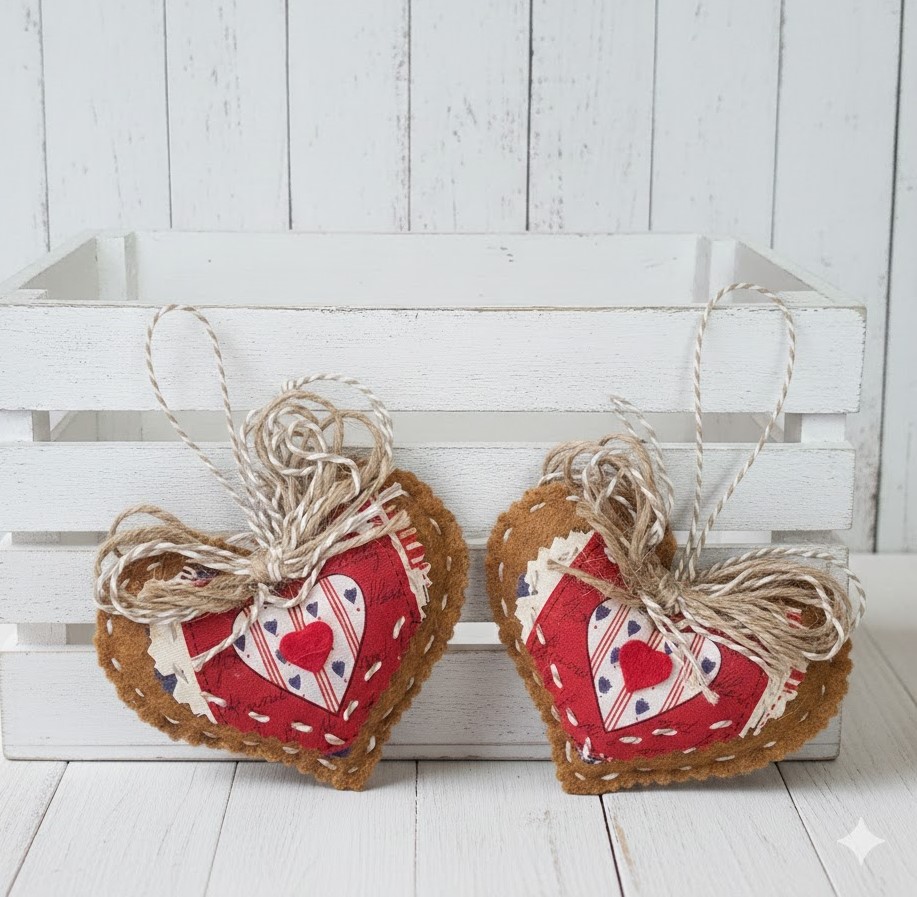 Patriotic heart shaped gingerbread ornaments - set of 2